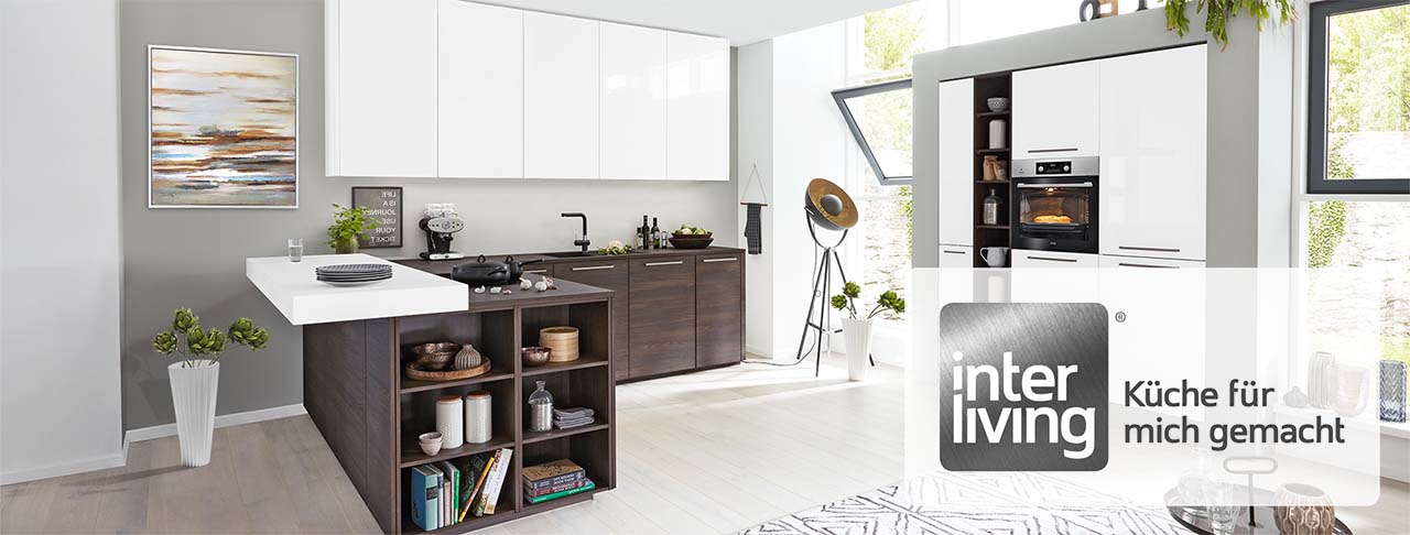 küche weiß interliving 3003 mit e-gerät backofen kühlschrank bei wohn schick